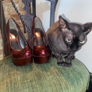 Shiny burgundy platform Carlos heels